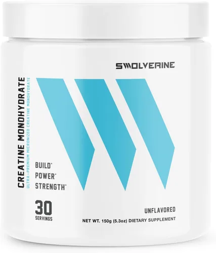 Swolverine Monohidrato de creatina en polvo – 0.18 oz de creatina micronizada, probada por terceros, un solo ingrediente, apoya la fuerza muscular,