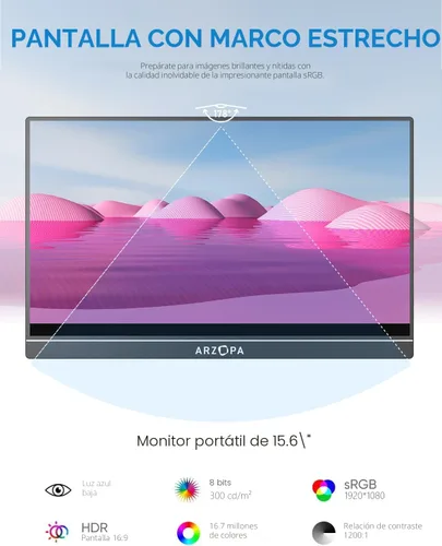 Miniatura 3 de ARZOPA Monitor portátil de 15.6 pulgadas FHD 1080P – Monitor portátil ultradelgado para laptop con soporte – Pantalla IPS para PC, MAC, teléfono