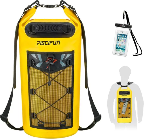 Miniatura 28 de Piscifun Bolsa seca, mochila flotante impermeable 10L/20L/30L/40L con funda impermeable para teléfono para navegación, kayak, pesca Negro