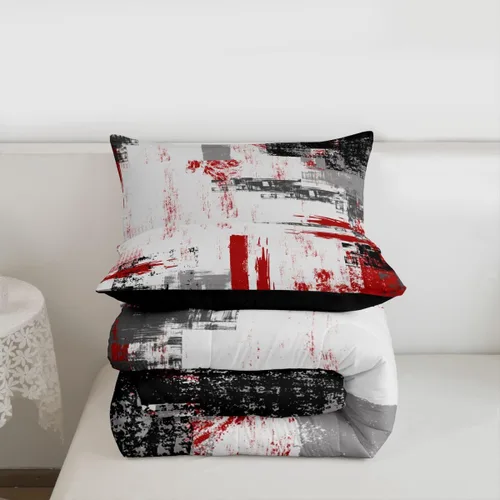 Miniatura 4 de Feelyou Edredón Abstracto Juego de Edredón de Arte Abstracto Moderno para Niños y Niñas Juego de Ropa de Cama con Patrón Rojo Gris Negro Decoración