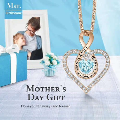 Miniatura 3 de LIANYU 18K Rose Gold Plated Necklace for Women, Infinity Heart Necklace for Women Birthstone Necklace for Women Birthday Gifts for Wife Girlfriend
