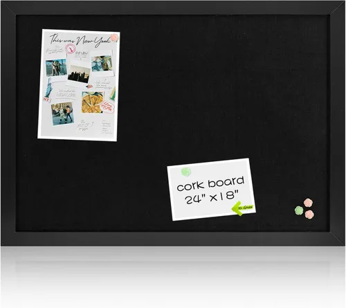 Miniatura 14 de Tablero de anuncios de corcho negro con lino, tablero de corcho negro con marco de madera de 30 x 20 pulgadas, tablero de oficina para decoración