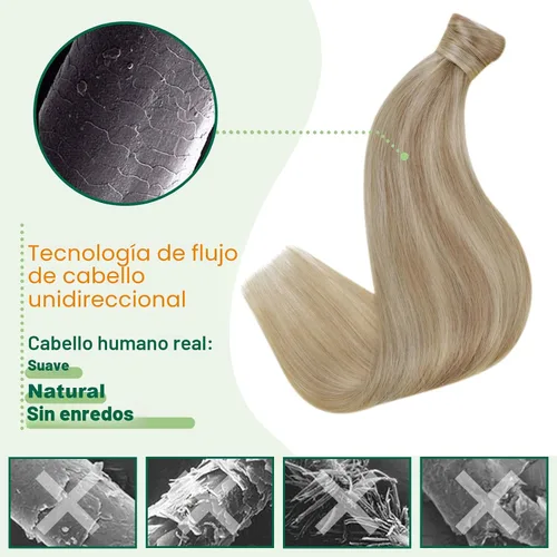 Miniatura 3 de Easyouth Extensión de cabello humano rubio con cola de caballo, extensiones de cabello humano rubio dorado con reflejos rubios, extensiones