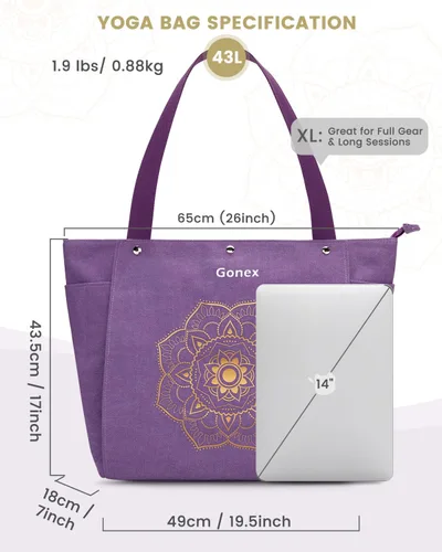 Miniatura 5 de Gonex Bolsa para Esterilla de Yoga, Bolsa de Gimnasio Tipo Tote con Múltiples Bolsillos para Mujeres y Hombres, Portaesterillas de Yoga de Lona