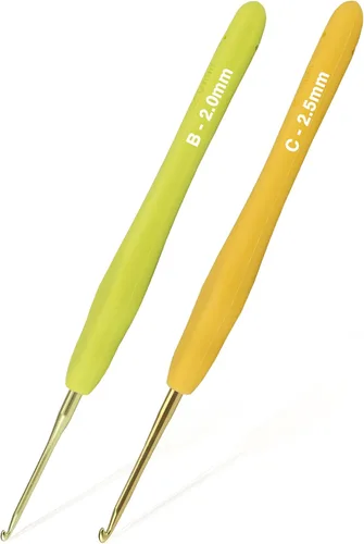 YOJOB 2Pack Agujas de Ganchillo Tamaño B / 2mm, C / 2.5mm, Super Suave y Ergonómicas para Principiantes y Avanzados (2.0mm, 2.5mm)