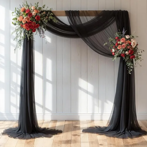 Miniatura 36 de Tela drapeada para arco de boda, 2 paneles de 18 pies, cortina de telón de fondo transparente azul bebé, cortina de gasa para boda, arco, ceremonia