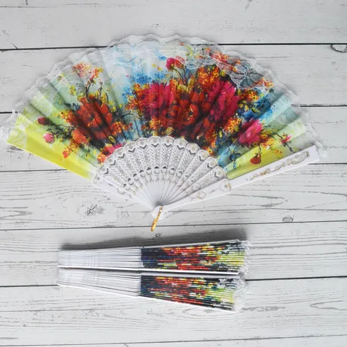 Miniatura 6 de Abanico de mano plegable español, abanicos de baile de flores, abanicos plegables de mano de verano para niñas y mujeres