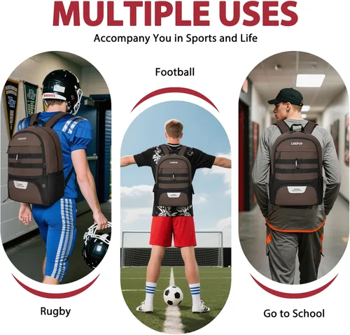 Miniatura 7 de LARIPOP Mochila de Fútbol, Bolsa de Fútbol con Soporte para Balón y Compartimento para Zapatos, Bolsas de Entrenamiento para Equipos Deportivos