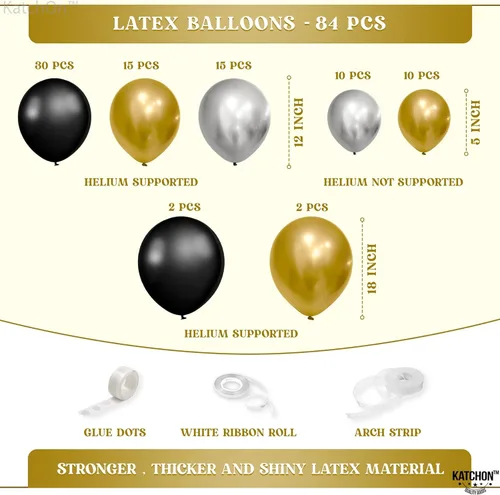 Miniatura 3 de KatchOn, Kit de arco de globos de graduación dorados y negros 2026 – Paquete de 85 Flecos de graduación, telón de fondo de graduación