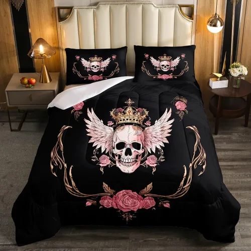 Miniatura 7 de Erosebridal Juego de ropa de cama de calavera de vaca bohemia tamaño individual para vaquero occidental, diseño de cactus y esqueletos negros, juego