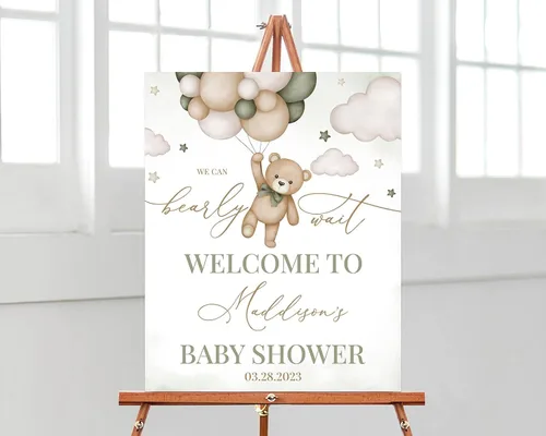 Miniatura 4 de Letrero personalizado para baby shower, cartel de bienvenida de elefante para baby shower, bienvenida de baby shower de elefante floral azul, Baby