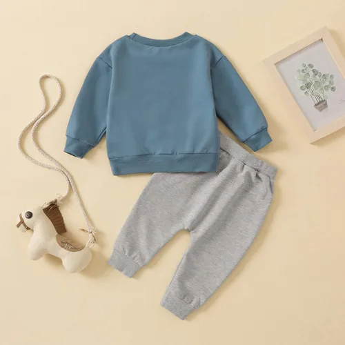 Miniatura 35 de Conjunto de 2 piezas de sudadera de manga larga con cuello redondo y pantalones casuales para bebés y niños pequeños