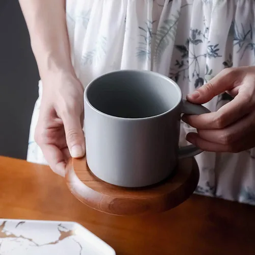 Miniatura 3 de ZaH Taza de café de cerámica de 14 onzas de color sólido, taza de té para oficina en casa – Lavavajillas con calefacción por microondas (negro)