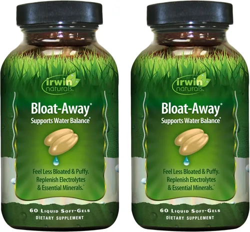 Irwin Naturals Bloat-Away - 60 geles blandos líquidos, paquete de 2 - Apoyo al equilibrio de agua - Reponer electrolitos y minerales esenciales - 40