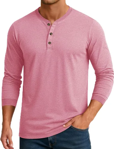 Miniatura 8 de Cotrasen Camisas Henley de Manga Larga para Hombre Camisetas de Algodón con 3 Botones Tops Casuales Básicos de Moda