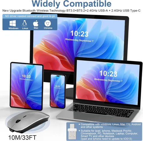 Miniatura 2 de Kovess Ratón para Laptop Inalámbrico Bluetooth - MacBook Air Mac Pro PC iPad Ratón Óptico Recargable Silencioso con Jiggler Interruptor de Modo Dual