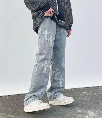 Miniatura 2 de KCLOT Jeans rectos estilo hip hop para hombre, de pierna ancha, estilo de los años 90