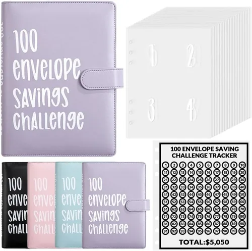Miniatura 9 de Luweoxy Carpeta del Desafío de 100 Sobres para Ahorro de Dinero, Forma Fácil y Divertida de Ahorrar $5,050, Carpeta de Relleno de Efectivo A - azul