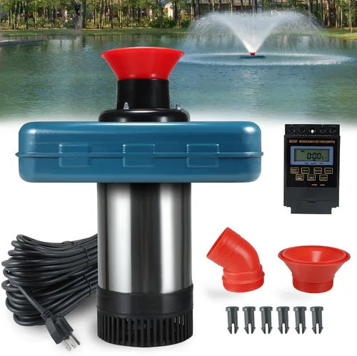 Miniatura 7 de Aireador de fuente de estanque 1HP, 750 W, 15000 GPH, 110 V-120 V, bomba de fuente de agua flotante con cable de alimentación de 100 pies, color Rojo