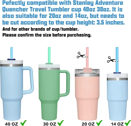 Miniatura 3 de Stanley - Paquete de 6 popotes de silicona reutilizables con cepillo de limpieza para vasos de 30 y 40 onzas