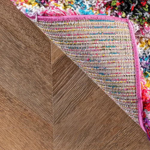 Miniatura 7 de nuLOOM Kindra Multicolor/Rojo, 7'10" Cuadrada, Círculos Bohemios, Suave y Acogedora, Alto Tráfico, Resistente a Manchas, Fácil de Limpiar, Alfombra