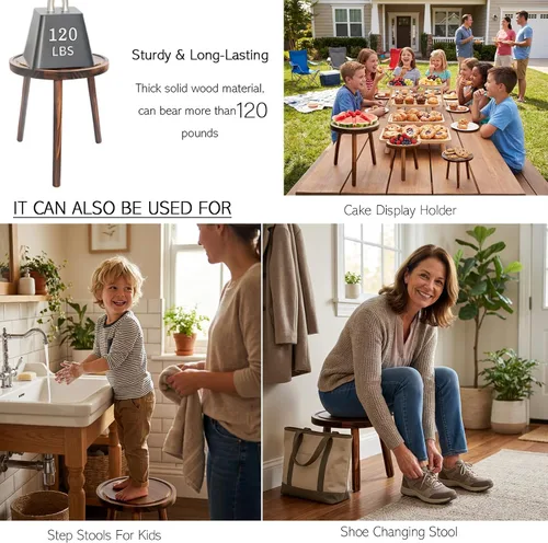Miniatura 9 de Amdermi Paquete de 3 soportes de madera para plantas de interior, soporte para plantas individuales para macetas de 6 a 12 pulgadas, taburete Marrón