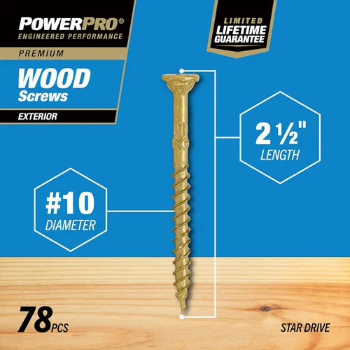 Miniatura 4 de Power Pro Tornillos de madera para exteriores de alta calidad, tornillos multiusos #10 x 2-1/2 pulgadas para proyectos al aire libre, broca estrella