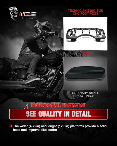 Miniatura 5 de MZS Plataformas de motocicleta para pasajero y conductor, estribos anchos, pedales estirados, color negro, compatibles con Dyna FLD/Electra Road