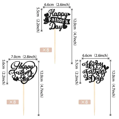 Miniatura 2 de 24 adornos para cupcakes con purpurina para el Día del Padre, con purpurina, corazón, amor, padre, mejor papá, decoración de cupcakes para feliz día