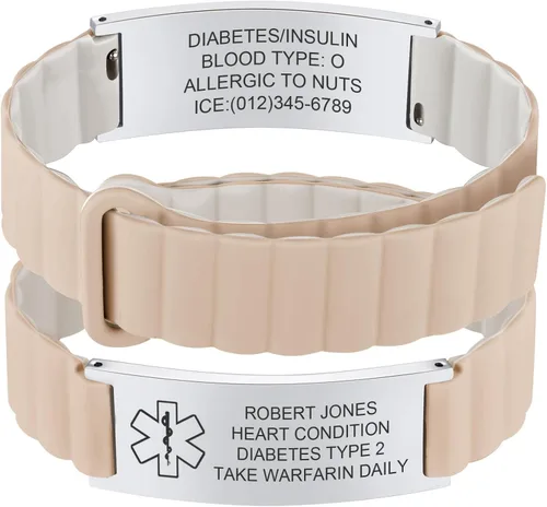 Cómoda pulsera de identificación médica para hombres y mujeres, correa de silicona grabada personalizada, ajuste cómodo, pulseras de alerta médica