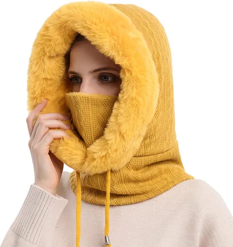 Miniatura 14 de HUAMULAN Gorro de invierno de una pieza para mujer, pasamontañas de forro polar, pasamontañas, máscara facial, bufanda, orejeras, esquí, nieve