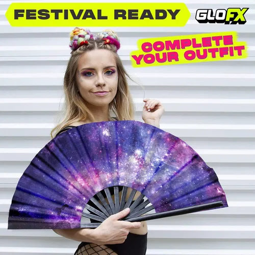 Miniatura 6 de GloFX Ventilador Plegable - Galaxy - Ventilador de Mano Plegable Grande Rave Clack para Hombres/Mujeres - para EDM, Festival de Música, Club