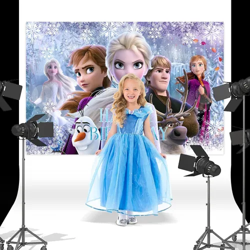 Miniatura 4 de 1 pancarta de decoración de fiesta de Frozen para fondo de fotografía para fiesta de cumpleaños de niños, accesorios de cabina de fotos de Frozen