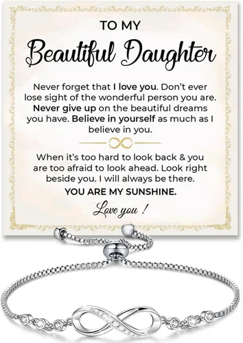 Pulsera Para Mi Hija, Pulsera Corazón Infinito Para Hija De Mamá, Regalo De Joyería Para Hija De Mamá O Papá Con Tarjeta De Mensaje Y Caja Con