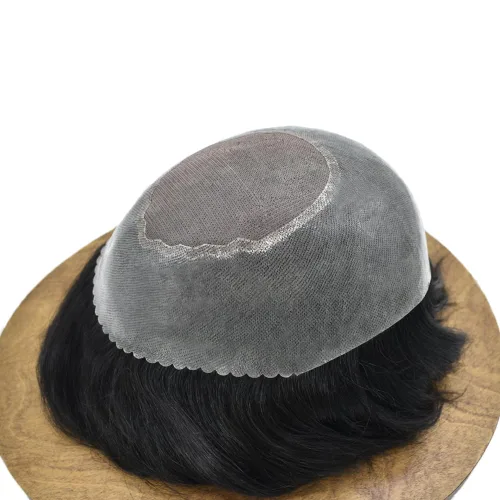 Miniatura 4 de Toupee - Pieza de cabello humano real para hombre, sistema de unidades de cabello ondulado mono, línea capilar natural, extensiones invisibles