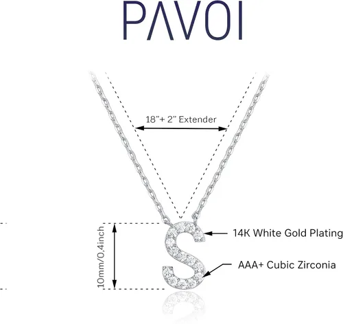 Miniatura 123 de PAVOI 14K White Gold Plated Cubic Zirconia Initial Necklace Letter Dainty Necklaces for Women