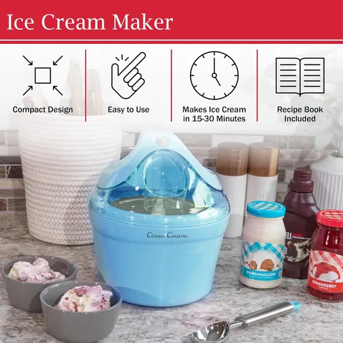 Miniatura 3 de Máquina para hacer helados – Máquina de helados de 1 cuarto de galón para hacer sorbete, helado, helado y yogur congelado – Electrodomésticos de Azul