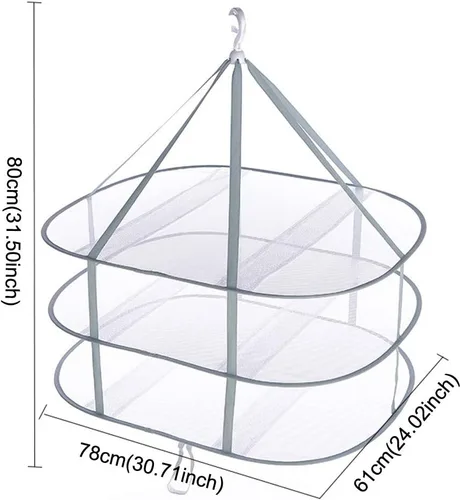 Miniatura 8 de Estante de secado plegable de 3 niveles, capacidad de 10 libras, ahorro de espacio, secadora colgante con banda de fijación, estante apilable