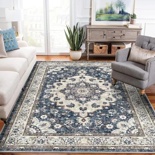 Miniatura 25 de Alfombra lavable de 2 x 3 pies para entrada: alfombras vintage con respaldo antideslizante para cocina, baño, alfombra resistente al agua