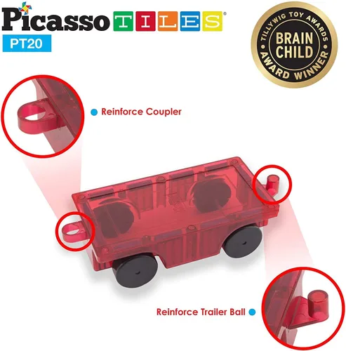 Miniatura 9 de PicassoTiles Figuras de avión + 80 piezas de azulejos magnéticos de diamante + 2 piezas para automóvil, paquete de expansión de 4 imanes de acción