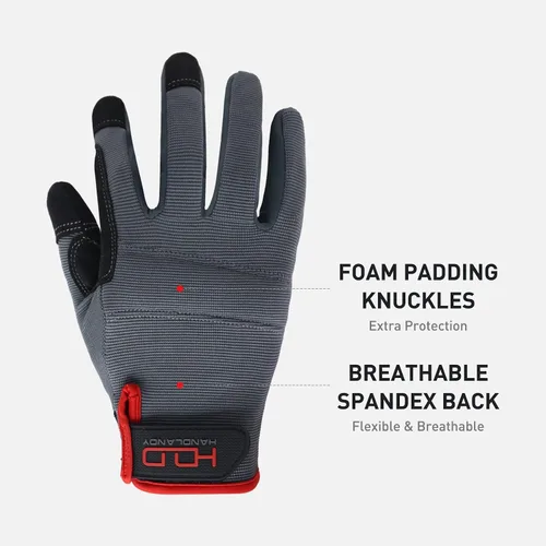 Miniatura 3 de HANDLANDY Paquete – 2 pares de guantes de trabajo para mecánico utilitario y guantes de trabajo de agarre resistentes a los impactos, talla M