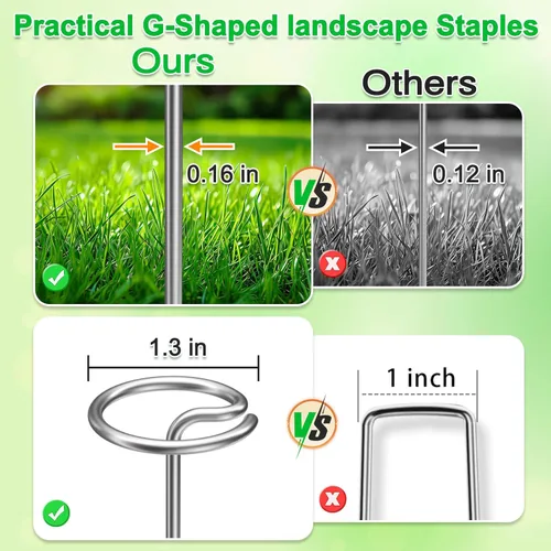 Miniatura 2 de 60 piezas de grapas galvanizadas de servicio pesado de 6 pulgadas para paisajismo – Pasadores de cabeza circular de calibre 8 engrosados