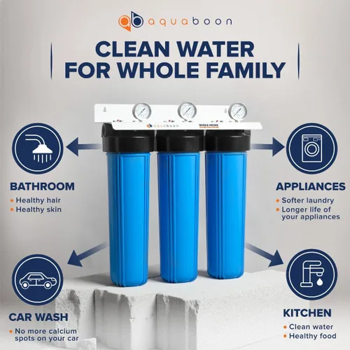 Miniatura 7 de Aquaboon Sistema de filtro de agua para toda la casa de 3 etapas con sedimento de 20x4.5, filtros anti-incrustaciones, de bloque de carbón