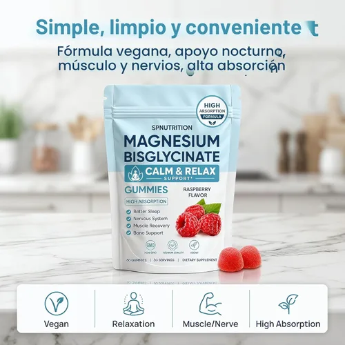 Miniatura 5 de Gomitas de bisglicinato de magnesio, 400 mg de quelato de bisglicinato de magnesio con sal marina y polvo de frambuesa, apoya el sueño