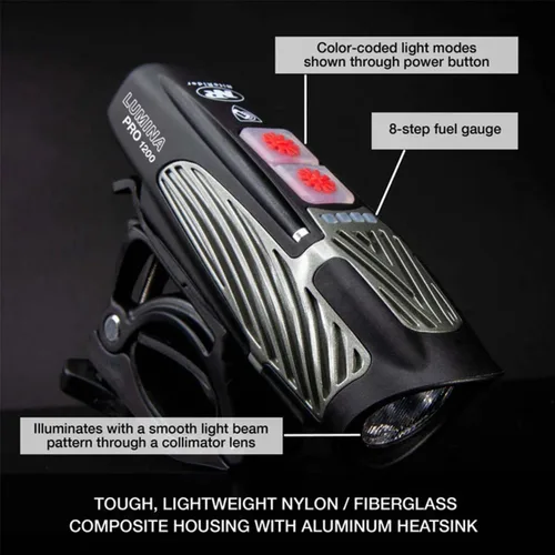 Miniatura 5 de NiteRider Lumina Pro 1200 Luz delantera para bicicleta recargable MTB Road Commuter Bike Light Potente Lumens resistente al agua Faro de bicicleta
