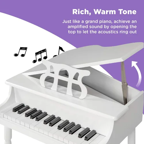 Miniatura 3 de Best Choice Products Juguete clásico de madera para niños de 30 teclas con tapa de piano, banco, estante de música plegable, libro de canciones