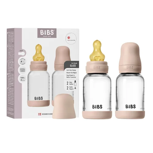 Miniatura 29 de BIBS Biberón de vidrio para bebé. Anticólico. Tetilla de látex de goma natural redonda. Respalda la lactancia natural, Juego completo - 225 ml, Azul