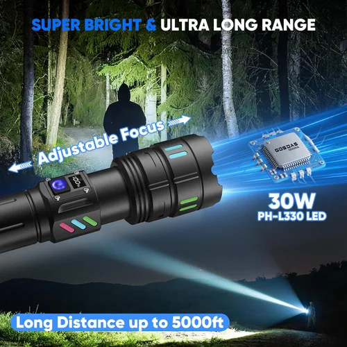 Miniatura 2 de Linternas recargables de alto lúmenes 10000 de larga distancia, 3 modos de un solo clic, linterna LED súper brillante USB C de larga duración 15H