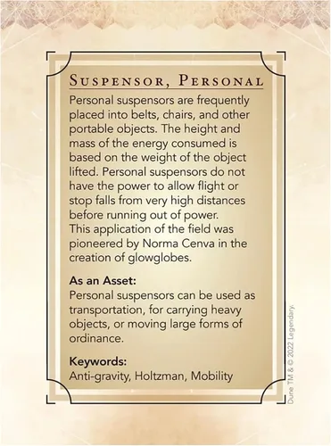 Miniatura 3 de Modiphius Dune: Cartas de activos – Baraja de expansión de agente – Dune Adventures in The Imperium, 56 cartas RPG expansión, paquete de accesorios