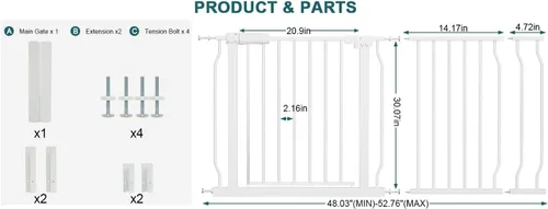 Miniatura 2 de Puerta de seguridad extra ancha para bebés, puertas de seguridad para interiores, de metal blanco, gran presión, para caminar a través de la puerta